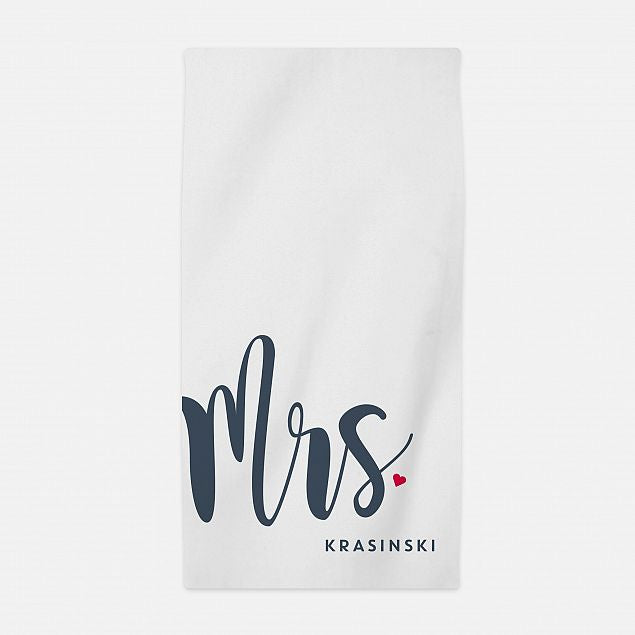 "Mrs" Honeymoon Beach Towel White - Personalise with Name