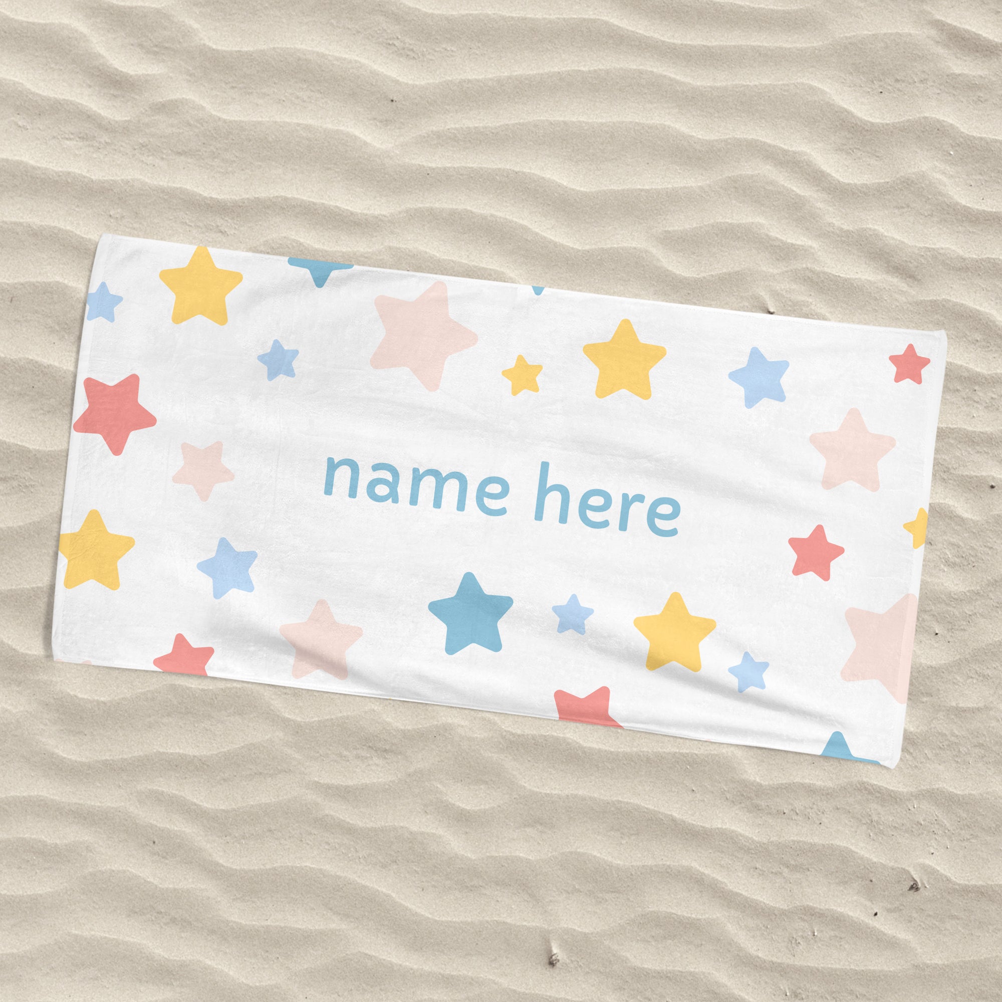 Childrens Beach Towel White with Pastel Stars- Personalise with Name