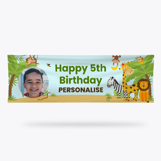 Jungle Themed Birthday Banner 140cm x 45cm with personalisation