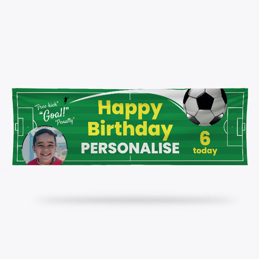 Football themed Birthday Banner 140cm x 45cm with personalisation