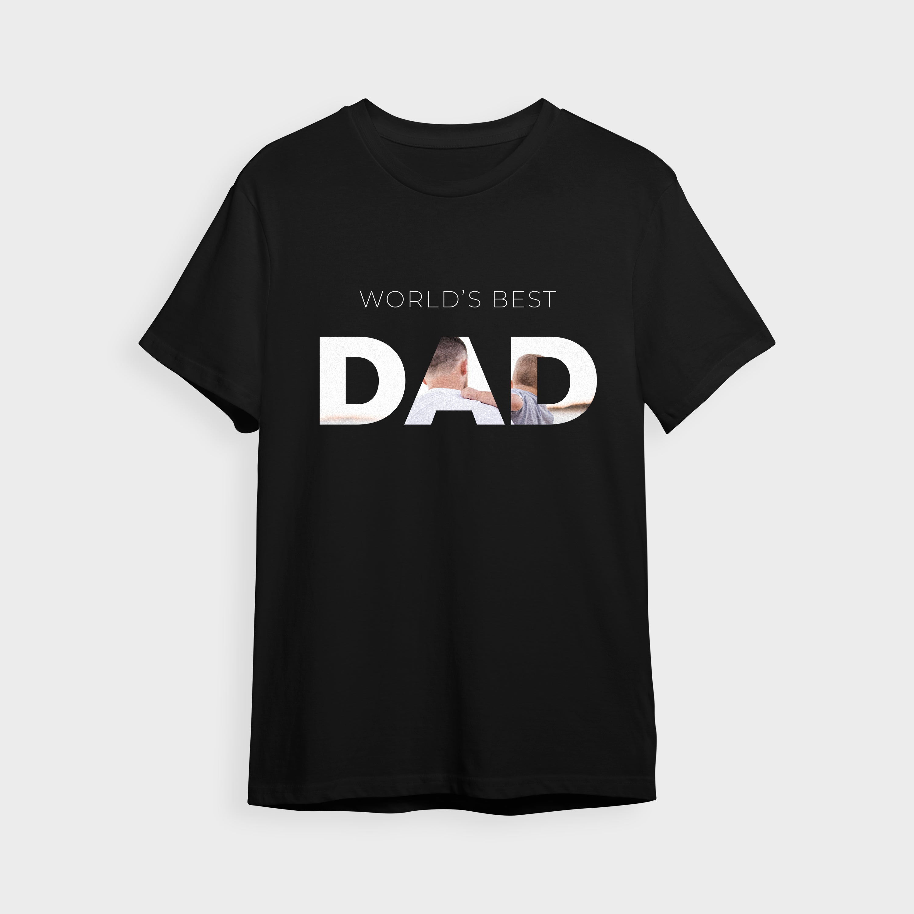 Photo Upload T-Shirt Worlds Best Dad (Black)