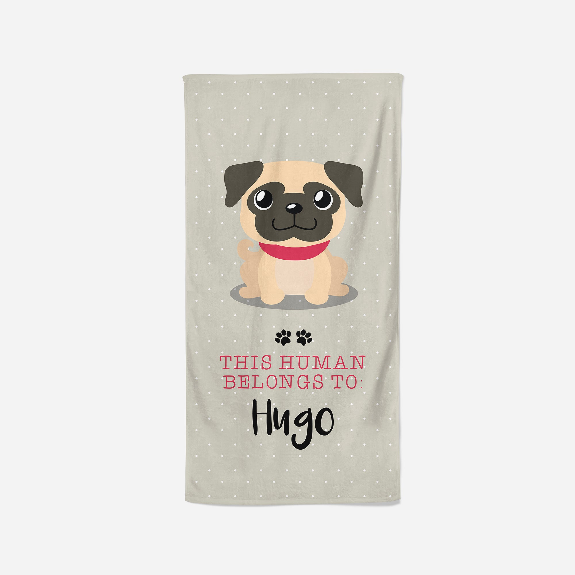 Fawn Pug Towel Beige - This Human Belongs To - Personalise with Name