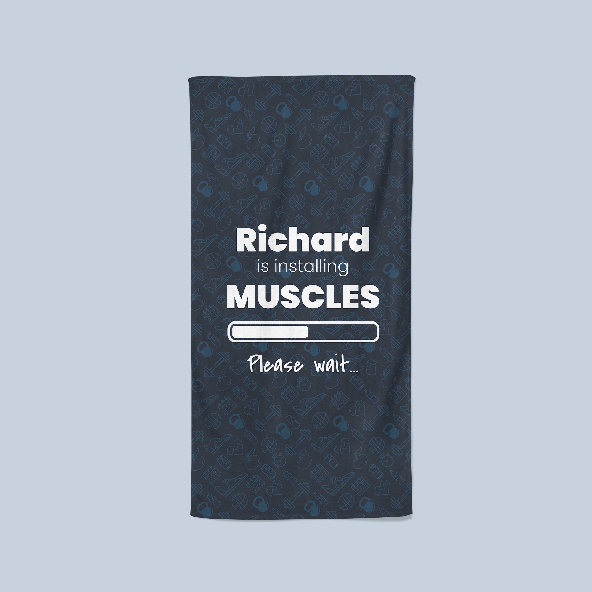 Personalised Navy Gym Towel - Installing Muscles