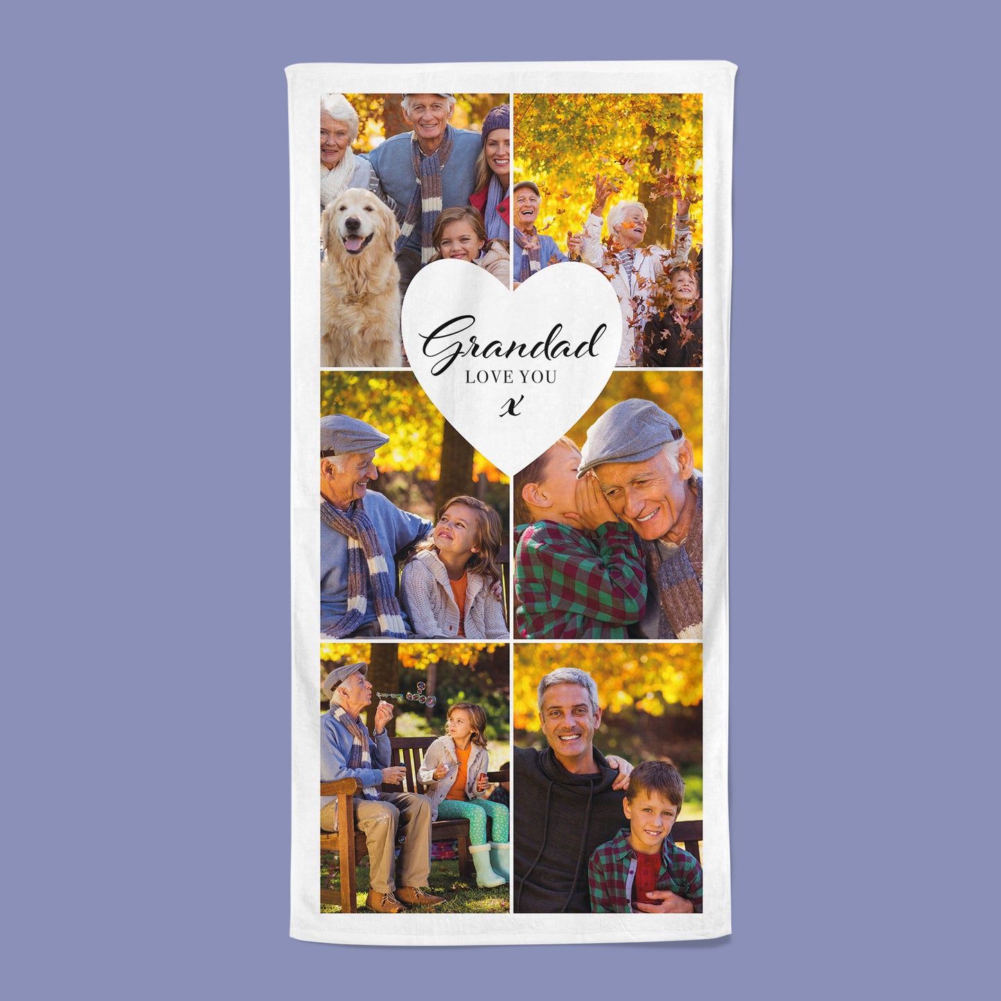 Six Photo Upload Beach Towel White - Grandad, Love You