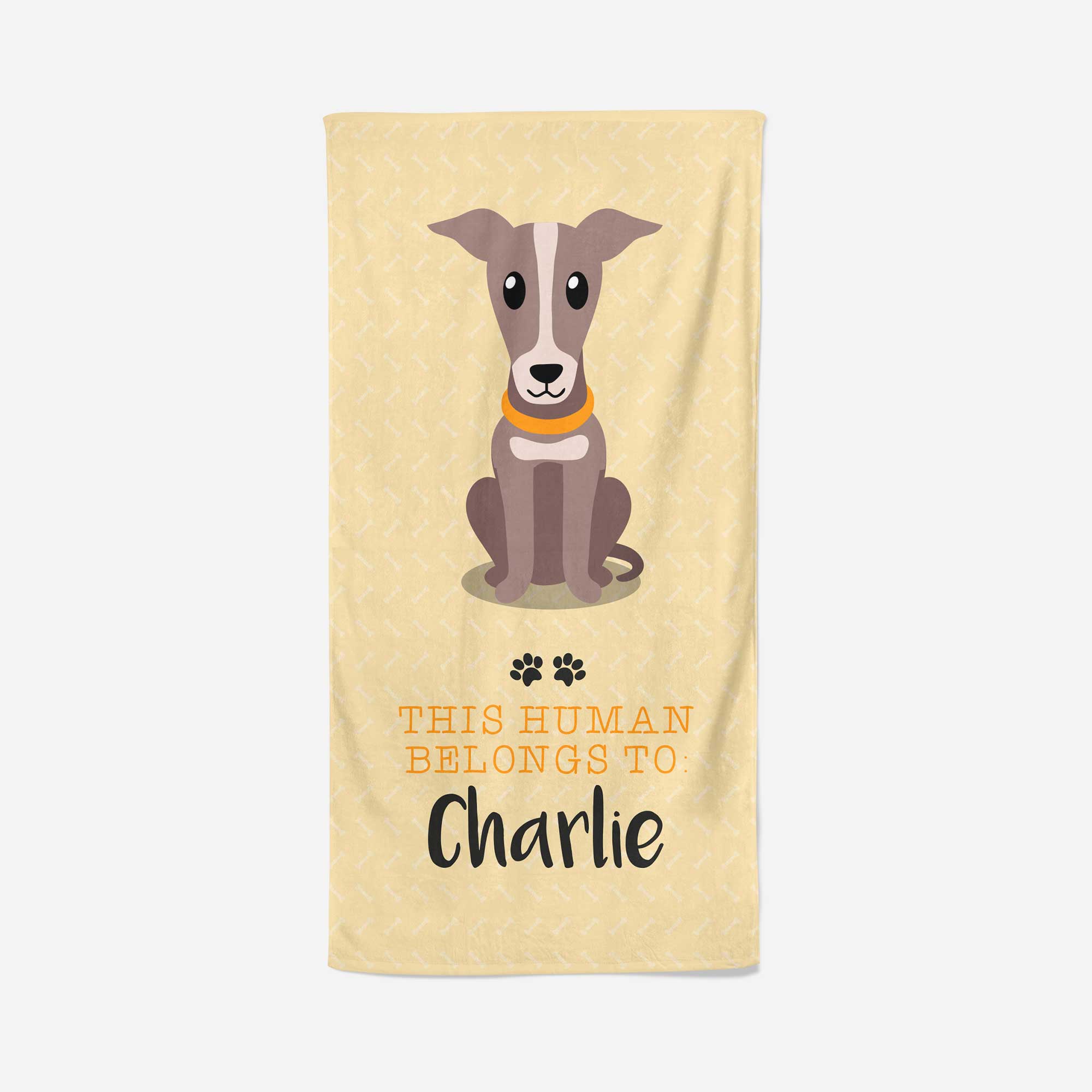 Greyhound Towel Yellow - This Human Belongs To - Personalise with Name