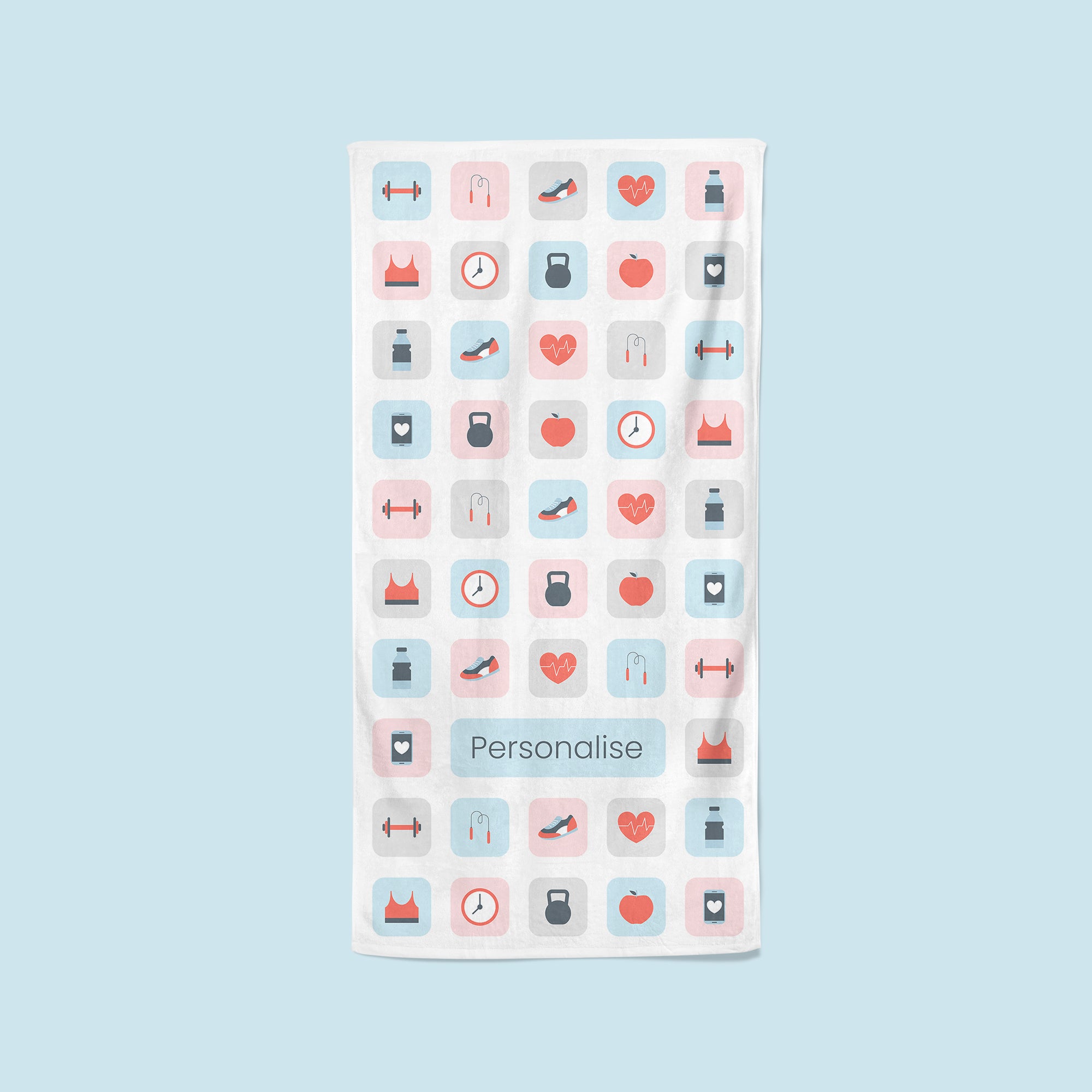 Gym Towel - White with Gym Icons Print - Personalise with Name