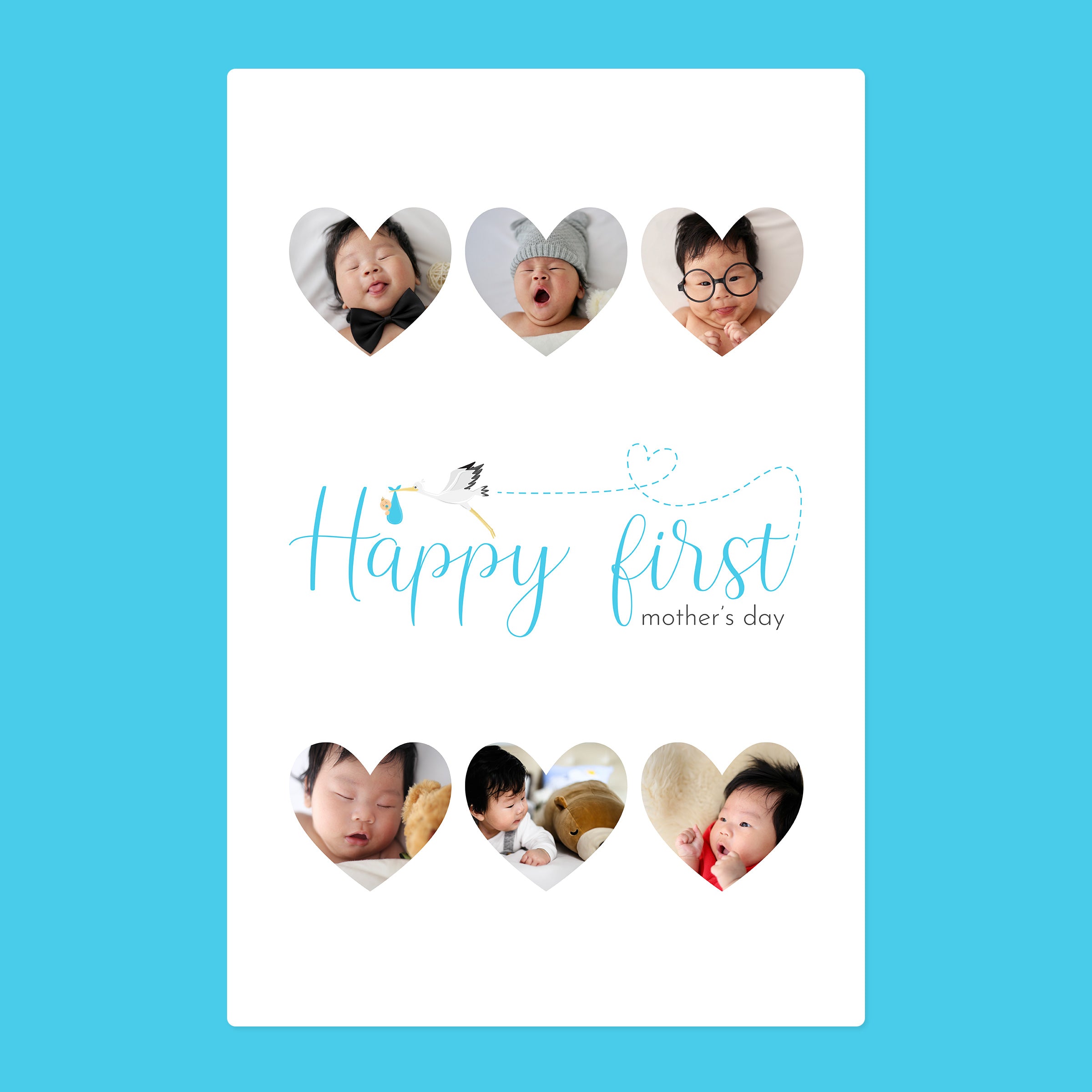 Happy First Mother's Day 6 hearts Personalised Blanket (Blue)