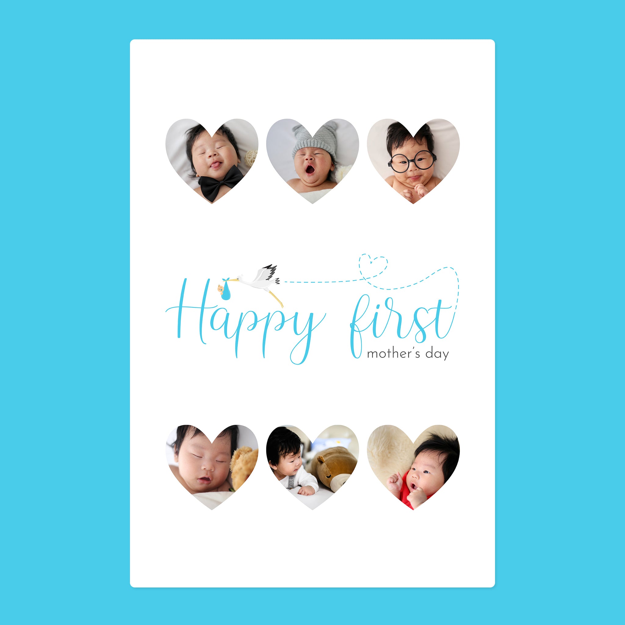 Happy First Mother's Day 6 hearts Personalised Blanket (Blue)