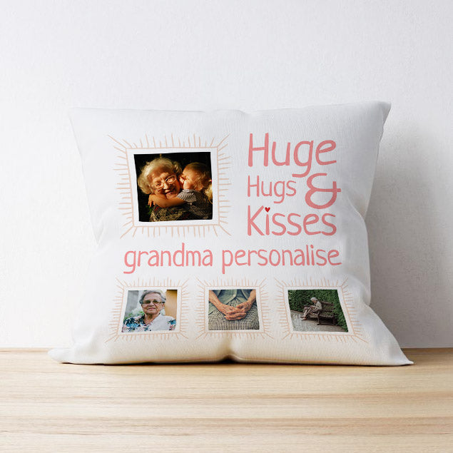4 Photo Cushion - Hugs & Kisses Grandma
