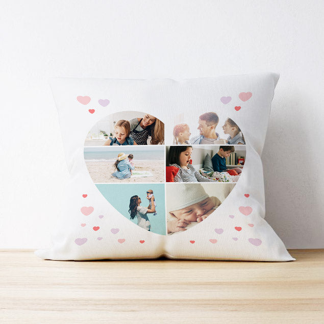 Eight Photo Upload Cushion - Heart Collage