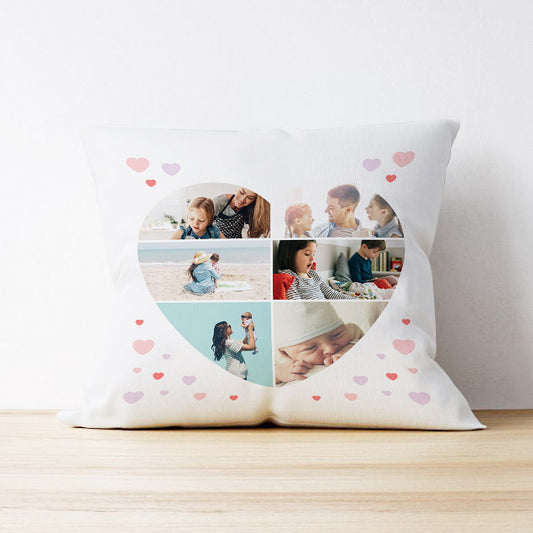 Eight Photo Upload Cushion - Heart Collage