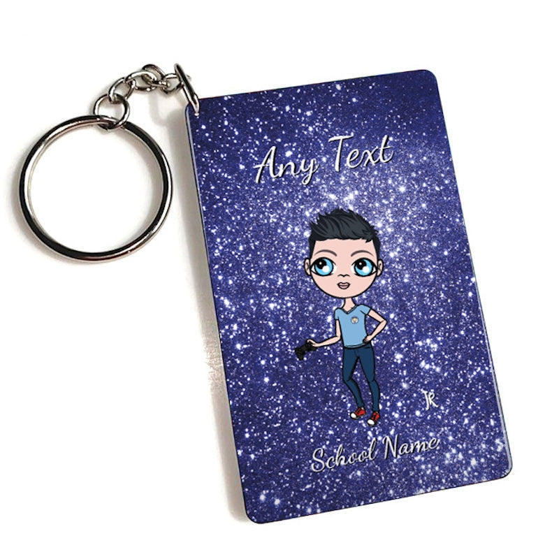 Jnr Boys Personalised Blue Glitter Keyring - Image 1