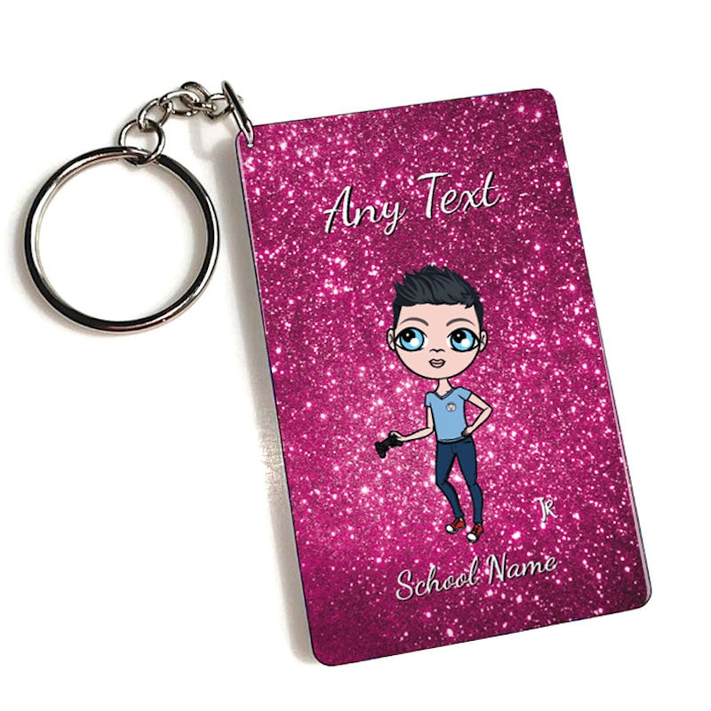 Jnr Boys Personalised Pink Glitter Keyring - Image 1