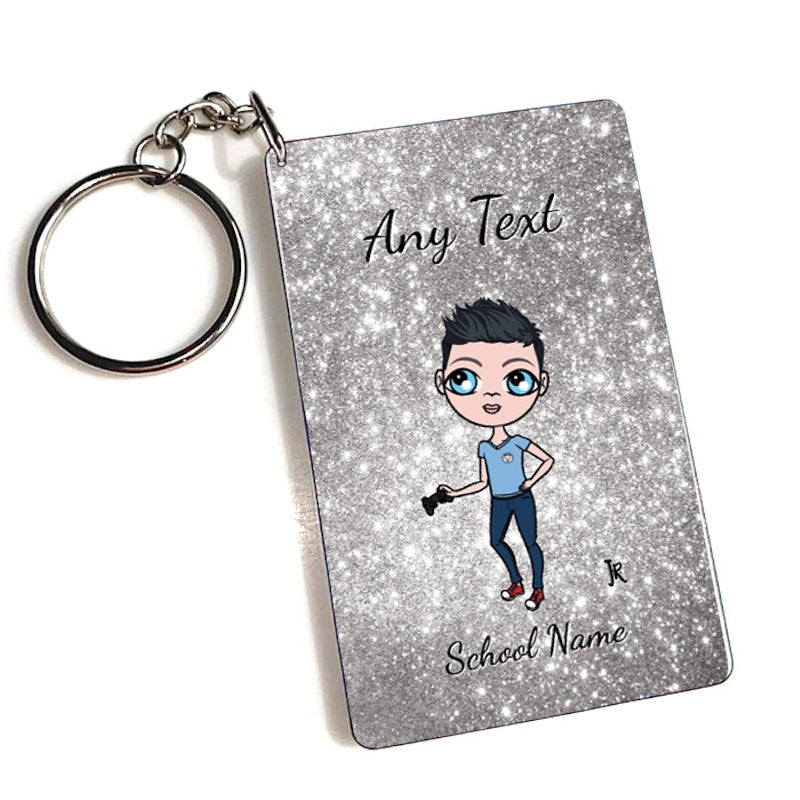 Jnr Boys Personalised Silver Glitter Keyring - Image 1