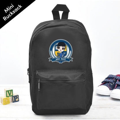 Jnr Boys Personalised Navy Emblem Mini Rucksack - Image 1