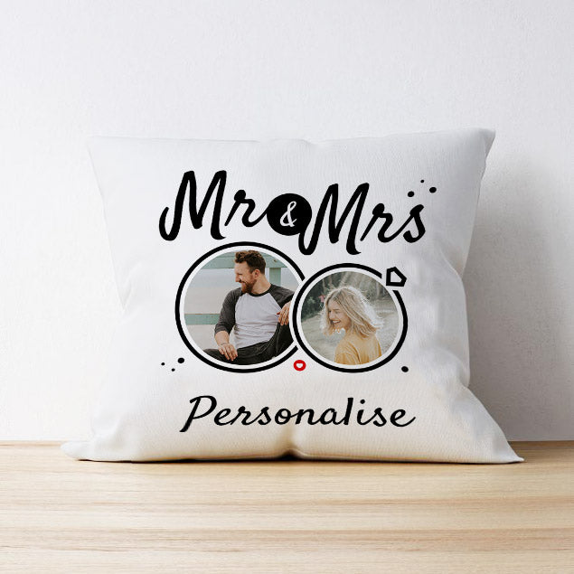 Two Photo Upload Cushion - Mr & Mrs Rings