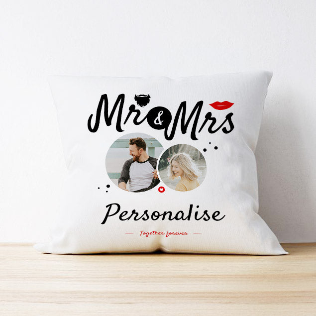 Two Photo Upload Cushion - Mr & Mrs