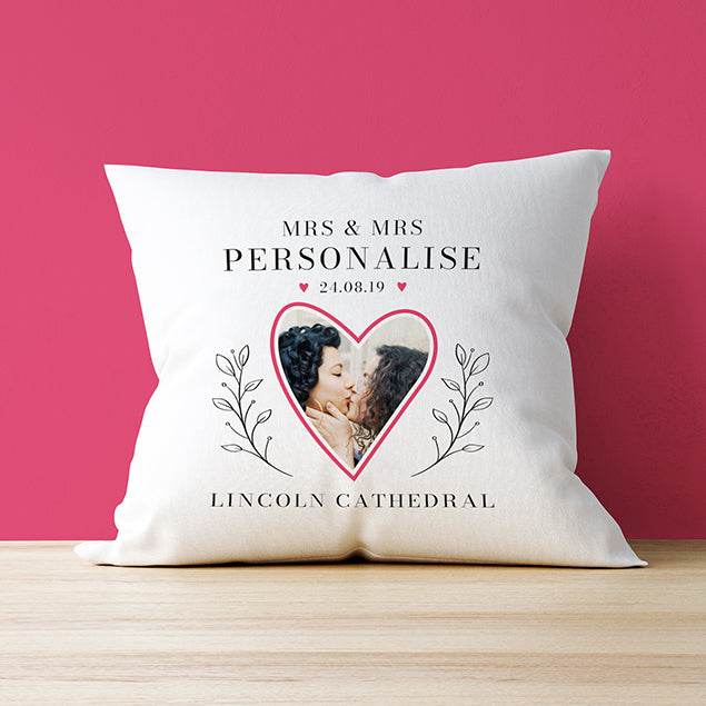 Mrs and Mrs Location Photo Cushion