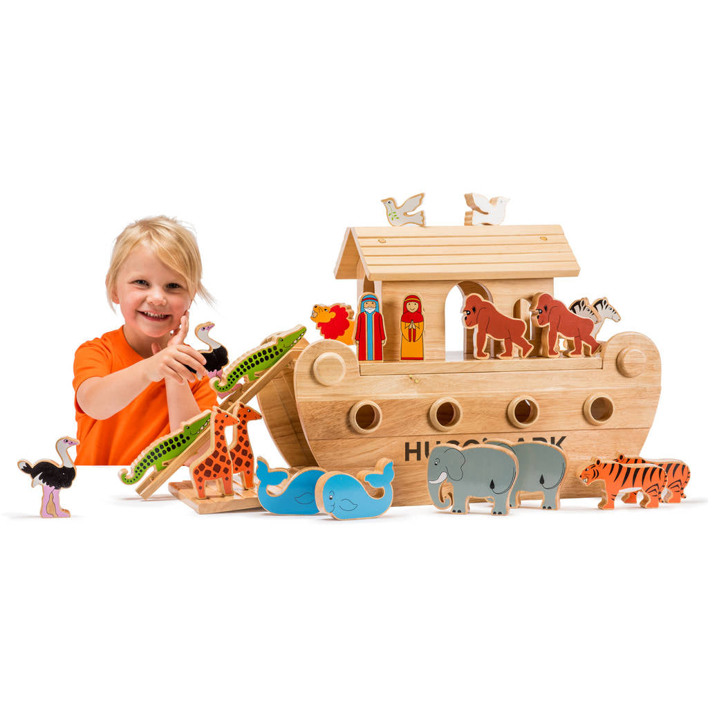 Personalised Wooden deluxe Noahs ark playset with colourful characters
