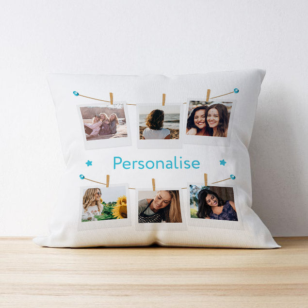 Six Photo Upload text Cushion - Polaroid