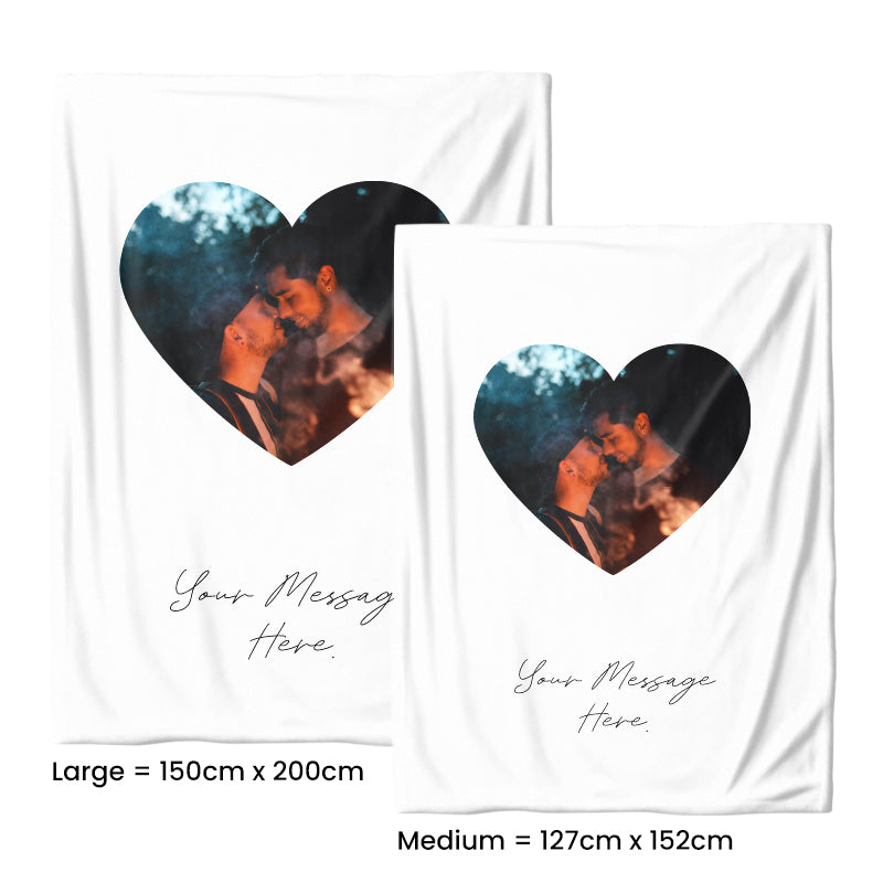 Photo Upload Medium Teddy Fleece Blanket Heart and Text