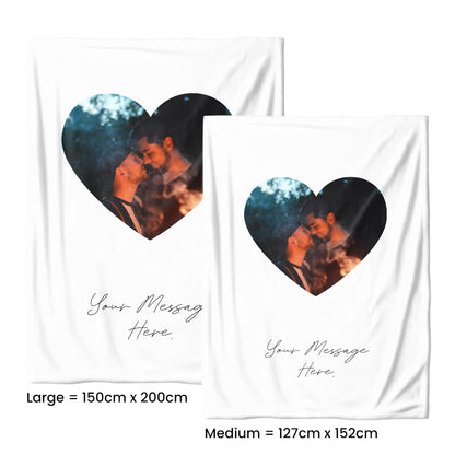 Photo Upload Medium Teddy Fleece Blanket Heart and Text