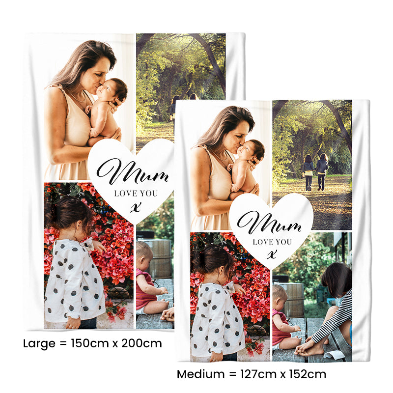 Four Photo Large Teddy Fleece Blanket - Mum, Love You