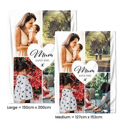 Four Photo Large Teddy Fleece Blanket - Mum, Love You