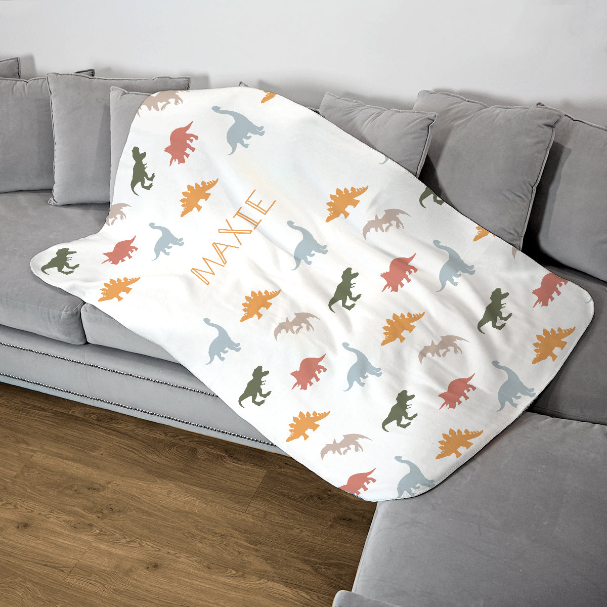 Personalised Childrens Blanket - Pastel Dinosaur Print - Fleece Blanket