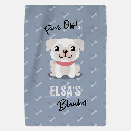 Personalised White Pug Blanket - Paws Off - Custom Gifts 