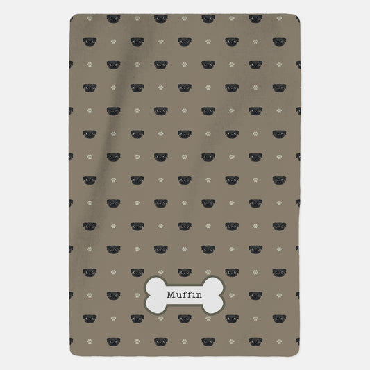 Personalised Black Pug Blanket - Pattern - Custom Gifts 