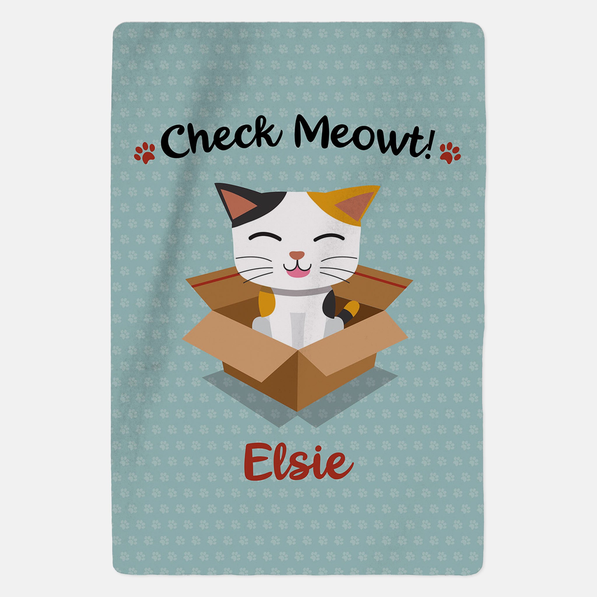 Personalised Tabby Cat Blanket - Check Meowt - Blue