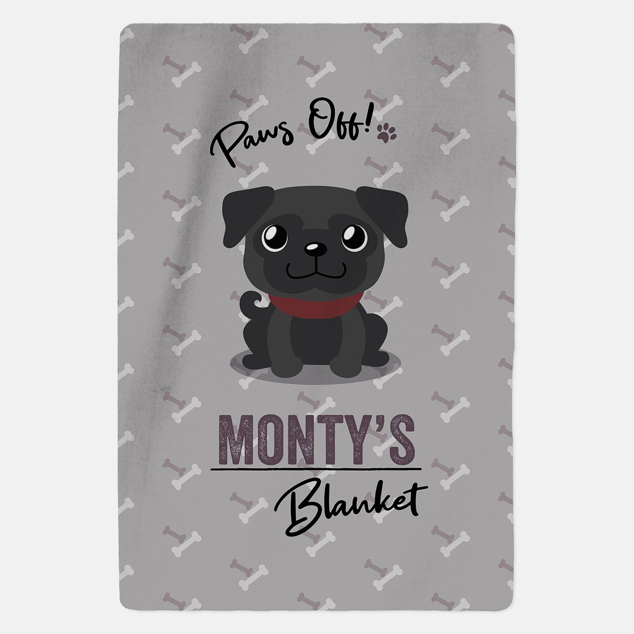 Personalised Black Pug Blanket - Paws Off - Custom Gifts 