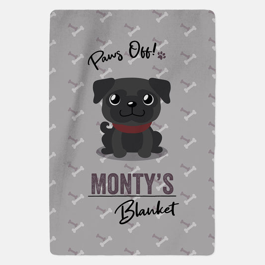 Personalised Black Pug Blanket - Paws Off - Custom Gifts 