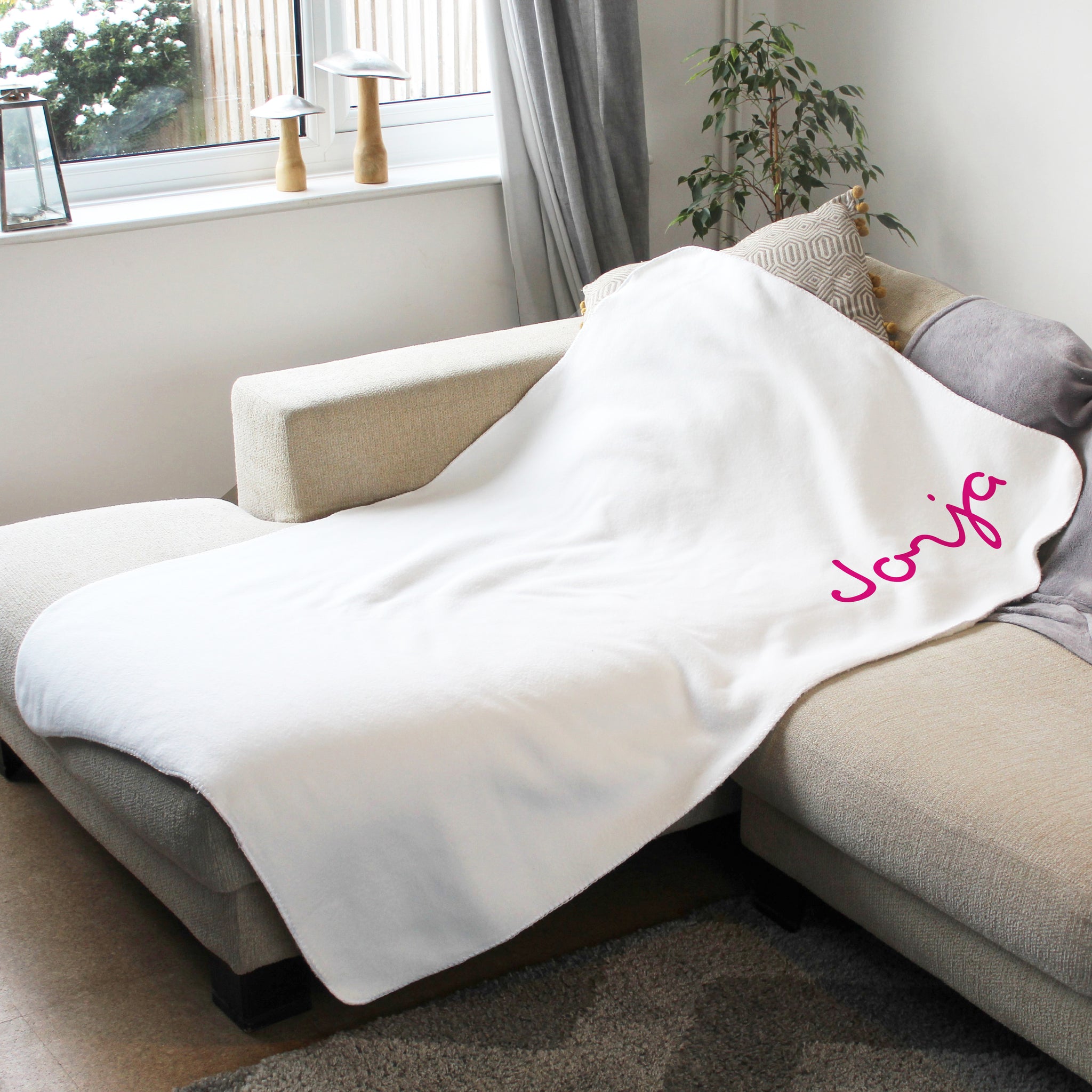 Island Inspired Personalised Name Blanket - Pink Text - Custom Gifts 